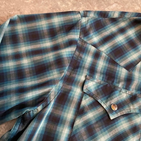 Pendleton Frontier Shirt Long Sleeve Snap Western Blue Green Plaid Mens Medium - Picture 3 of 11